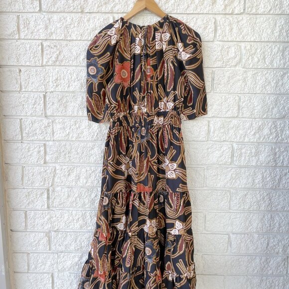 Ulla Johnson 100% Silk Floral Printed Puff Sleeves Fit & Flare Midi Dress - Picture 5 of 7